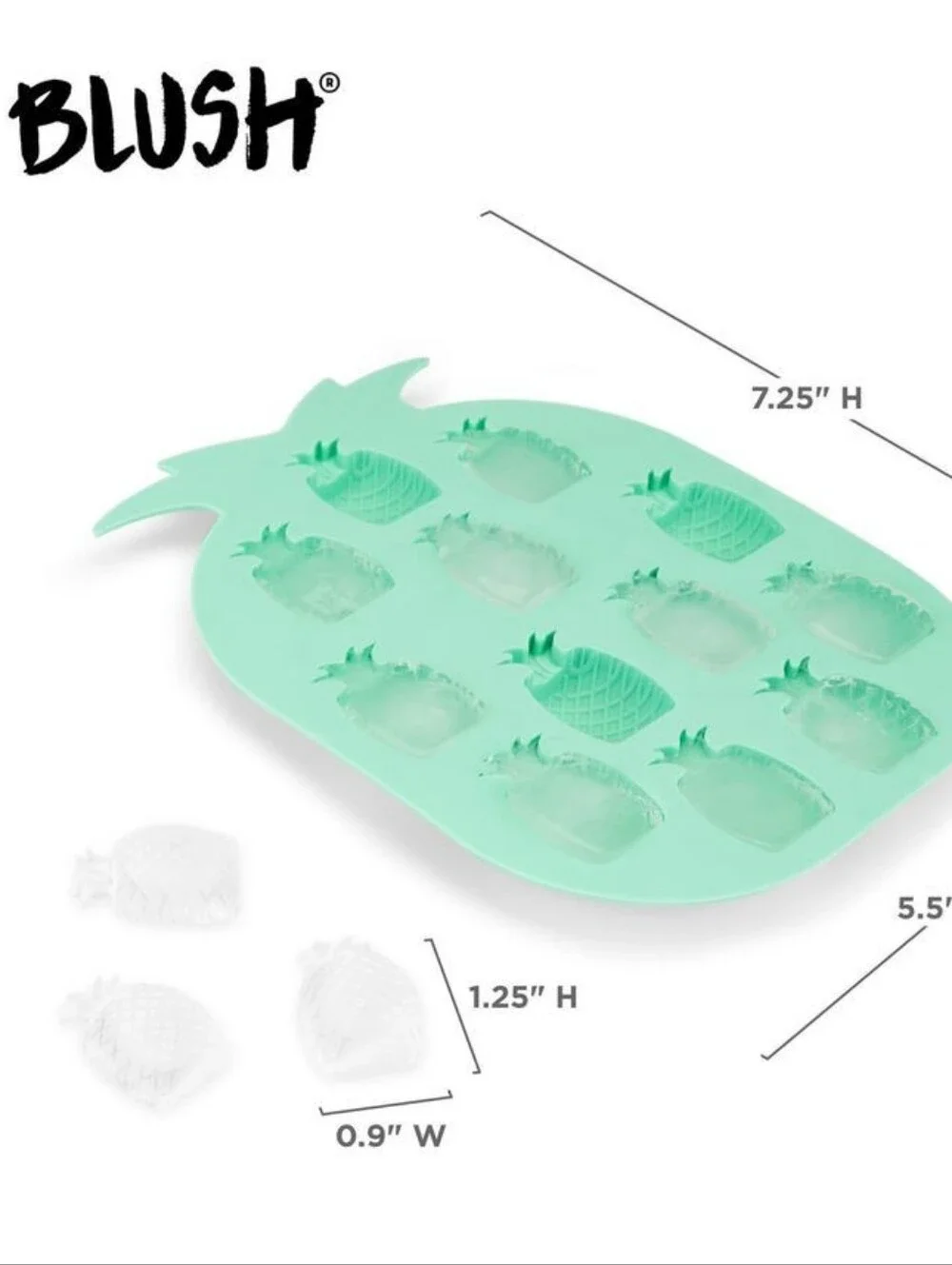BLUSH Silicone Pineapple Ice Mold Tray SET OF 2 - Teal/Mint Green NIP